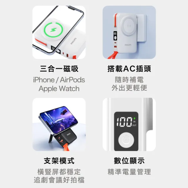 【Philips 飛利浦】DLP4352C 22.5W 10000mAh FunCube 3.0伸縮線多合一行動電源(Lightning_具Wh標示)