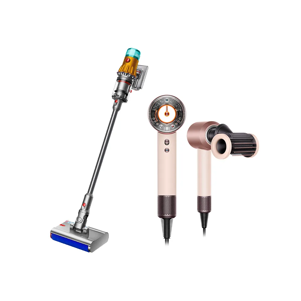 【dyson 戴森】V12s sv46乾溼全能洗地吸塵器 + HD16 全新一代 吹風機 溫控 負離子(粉霧玫瑰) (超值組)