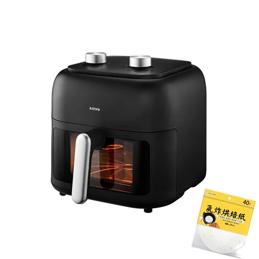 【KINYO】6.5L 可視玻璃旋鈕氣炸鍋(附食譜.氣炸烘焙紙)