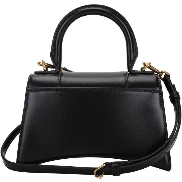 【Balenciaga 巴黎世家】展示品 Hourglass XS黑色B字標誌牛皮手提斜背沙漏包-內蓋內底刮痕