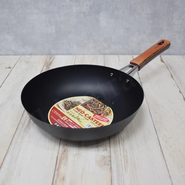 【日本Tamahashi】日本製 匠人純鐵 NEO-CASTEEL 鐵鍋 平底深炒鍋 煎鍋 24cm(IH爐可用鍋)