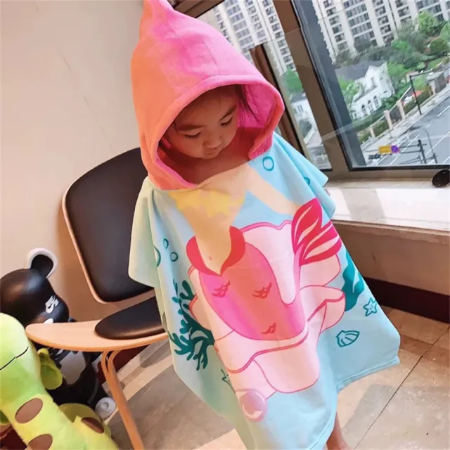 【安朵童舖】現貨兒童連帽浴巾女童斗篷浴巾浴袍男童連帽斗篷浴巾卡通印花沙灘巾