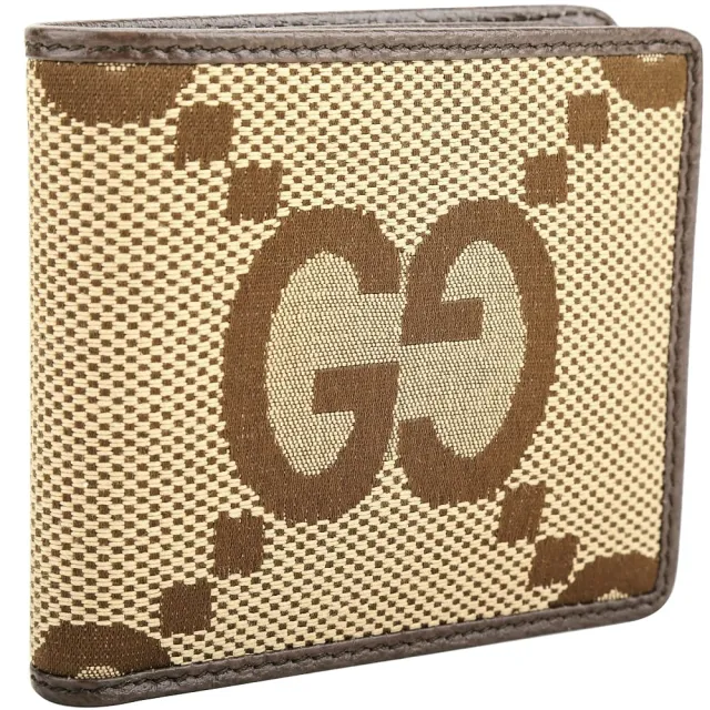 【GUCCI 古馳】Jumbo GG 老花帆布8卡對折短夾-咖啡色