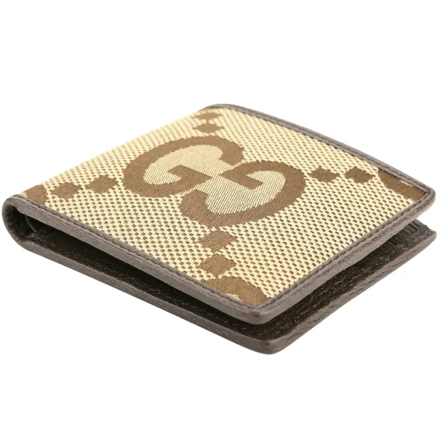 【GUCCI 古馳】Jumbo GG 老花帆布8卡對折短夾-咖啡色