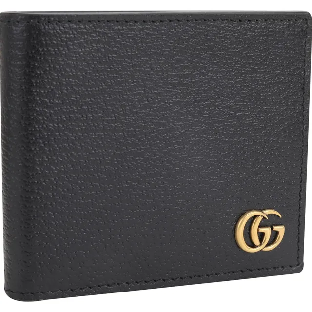 【GUCCI 古馳】GG MARMONT 壓紋牛皮4卡對開短夾-黑色