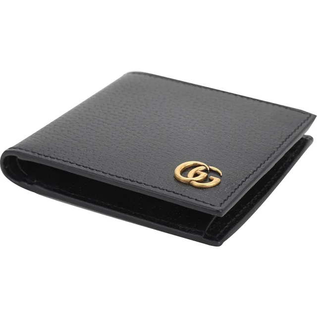 【GUCCI 古馳】GG MARMONT 壓紋牛皮4卡對開短夾-黑色