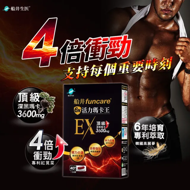 【funcare 船井生醫】6X活力瑪卡王膠囊EX 40顆/盒x4+10顆/盒x2(共180顆) (添加鋅/紅景天/瓜拿納/紅蔘/薑黃/