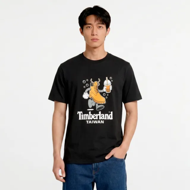 【Timberland】台灣限定款黑色珍珠奶茶短袖T恤(0YHNPL15)