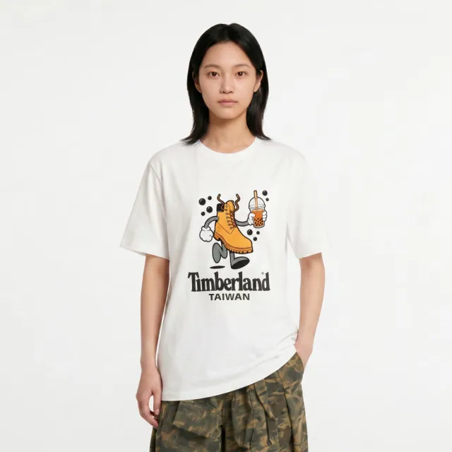 【Timberland】台灣限定款白色珍珠奶茶短袖T恤(0YHNPG08)