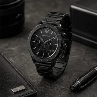 【EMPORIO ARMANI】亞曼尼 真三眼計時腕錶 日本機芯 日期顯示 43mm男錶 不鏽鋼手錶(AR11242)