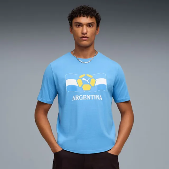 【PUMA】短袖上衣 男 足球阿根廷 歐規 Fan 藍白 66070005