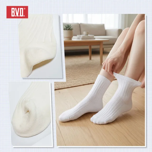 【BVD】6入組-素面螺紋3/4男女襪(B694/B658 百搭襪 休閒襪 簡約風)