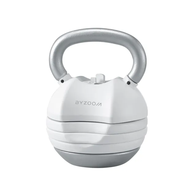 【BYZOOM FITNESS】Pure Series 55lb/約25kg 15段重量可調式啞鈴雙入+50lb/約22.6kg 5段重量可調式壺鈴 白