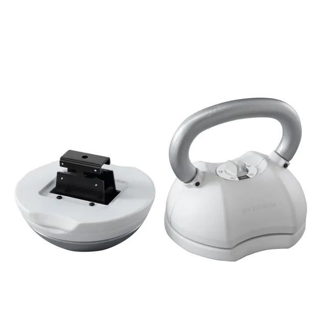 【BYZOOM FITNESS】Pure Series 55lb/約25kg 15段重量可調式啞鈴雙入+50lb/約22.6kg 5段重量可調式壺鈴 白