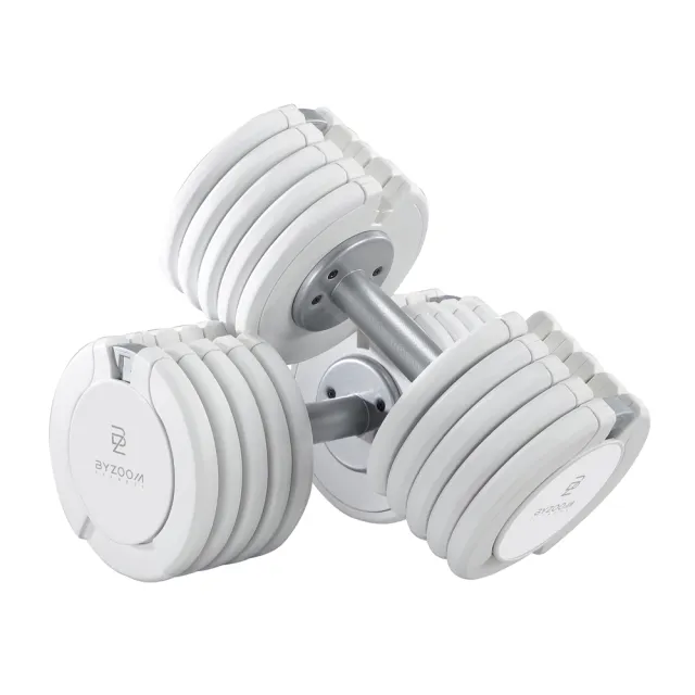 【BYZOOM FITNESS】Pure Series 50lb/約22.6kg 5段重量可調式啞鈴雙入+50lb/約22.6kg 5段重量可調式壺鈴 白
