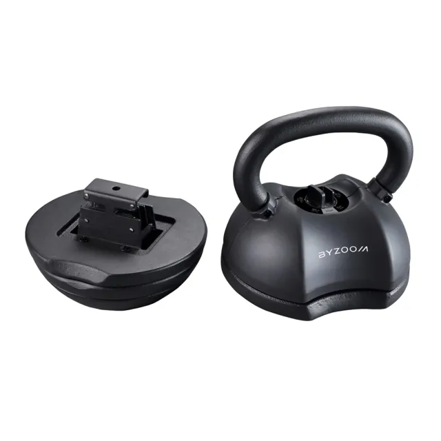 【BYZOOM FITNESS】Pure Series 50lb/約22.6kg 5段重量可調式啞鈴雙入+40lb/約18kg 5段重量可調式壺鈴 黑