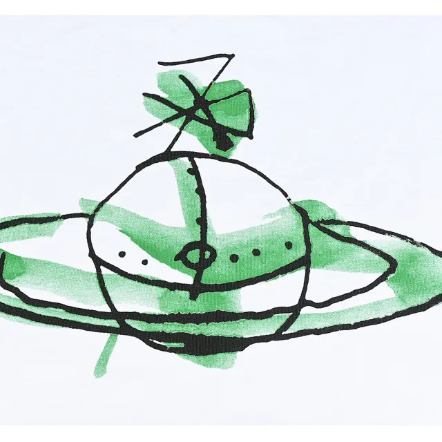 【Vivienne Westwood】Vivienne Westwood布標黑字LOGO純棉星球圖案圓領短袖T恤(女款/白)