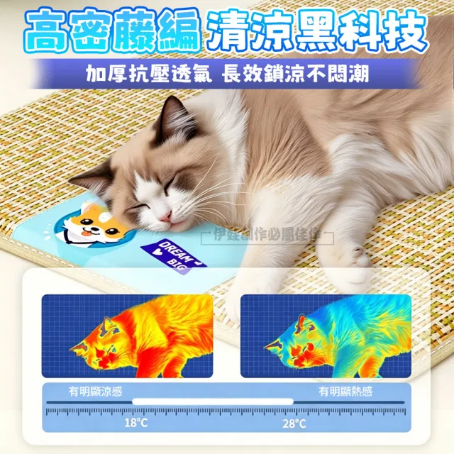 【IDREES 伊德萊斯】日系藤編寵物涼蓆睡墊 透氣降溫貓咪涼墊 70x90cm(狗窩/狗床 寵物睡床 寵物涼感墊)