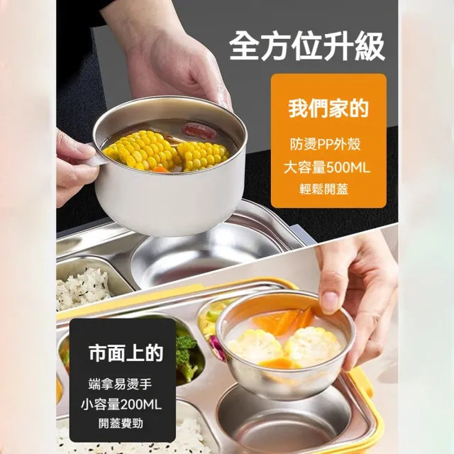 316不鏽鋼食品級4格便當盒(分格便當盒 加熱便當盒 食品級 保溫 大容量餐盒 附餐具)
