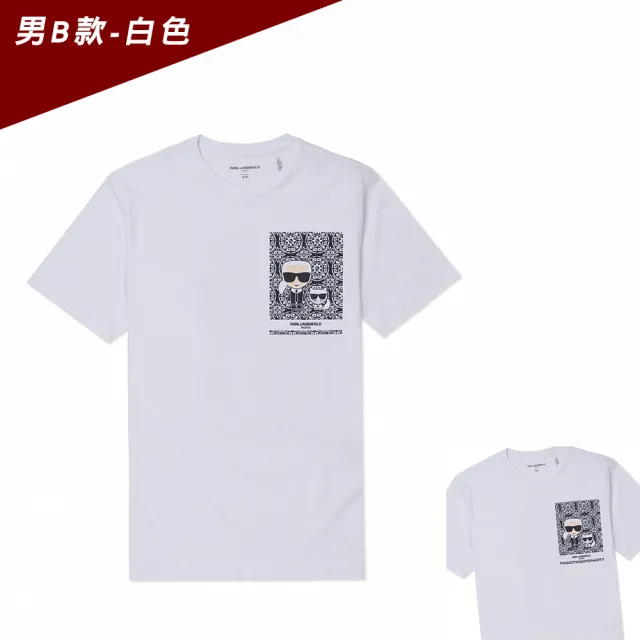 【KARL LAGERFELD 卡爾】老佛爺 經典印刷大Logo純棉圖案短袖T恤 上衣-多色選(專櫃款/平輸品/短T)