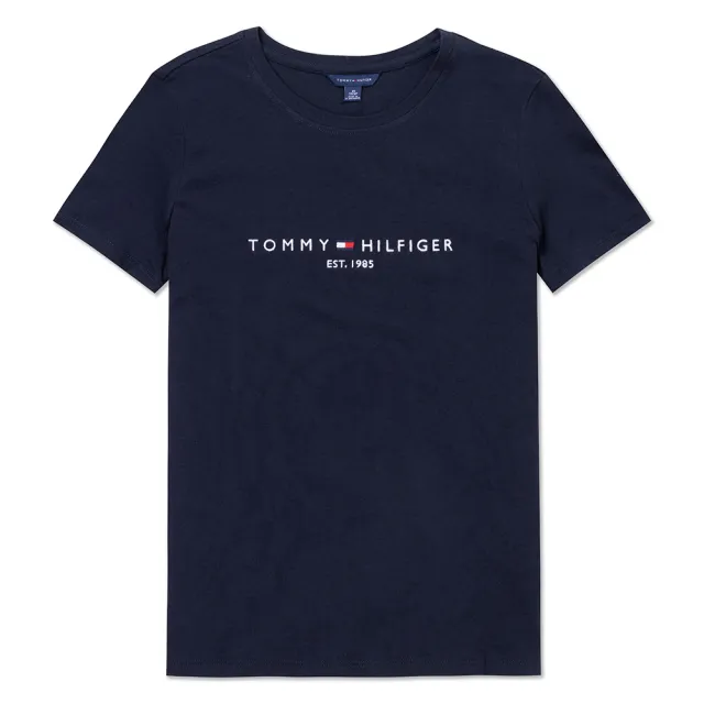 【TOMMY HILFIGER】TOMMY 經典刺繡文字Logo圖案短袖T恤 上衣-女-深藍色(平輸品)