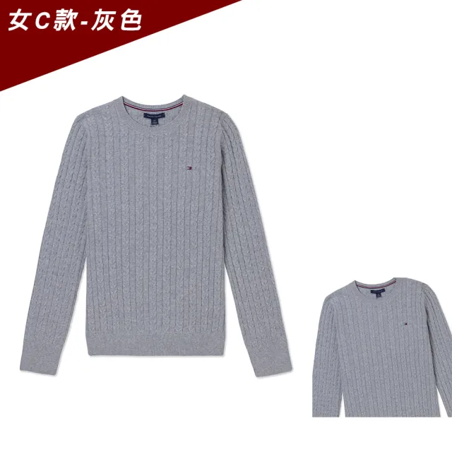 【TOMMY HILFIGER】TOMMY 經典圓領刺繡小LOGO麻花針織毛衣 上衣-女-多色選(平輸品/保暖舒適)