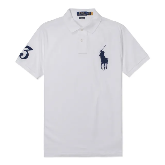 【RALPH LAUREN】RL POLO 經典刺繡大馬短袖POLO衫 上衣-白色(CUSTOM/SLIM/FIT/平輸品)