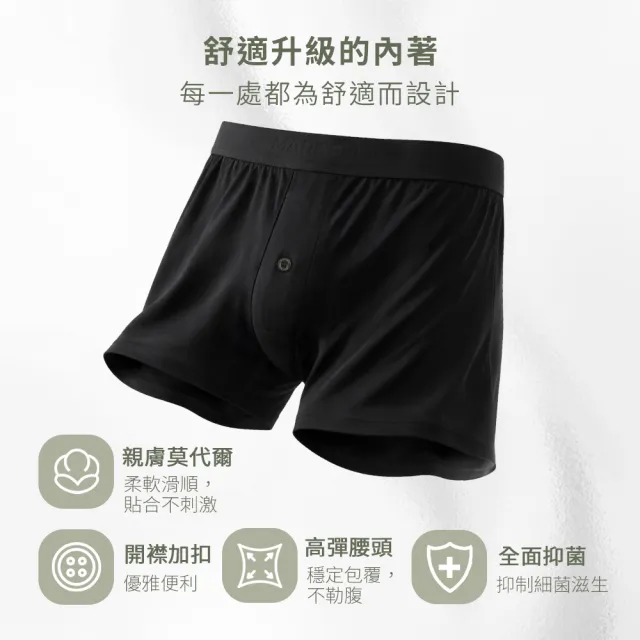 【MarCella 瑪榭】任選3件-莫代爾抗菌開襟平口男內褲(男內褲/四角褲/平口褲/開襟內褲)