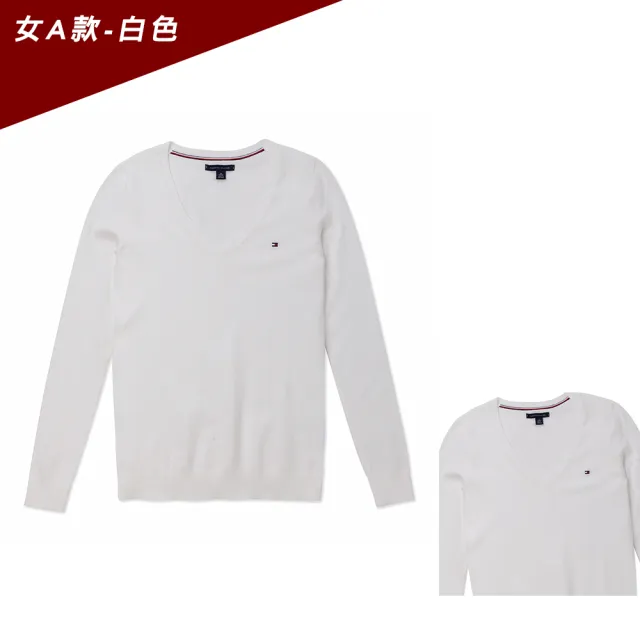 【TOMMY HILFIGER】TOMMY 經典V領刺繡Logo毛衣 上衣-女-多色選(平輸品)
