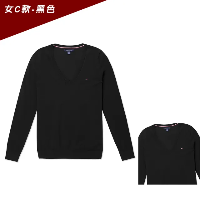 【TOMMY HILFIGER】TOMMY 經典V領刺繡Logo毛衣 上衣-女-多色選(平輸品)
