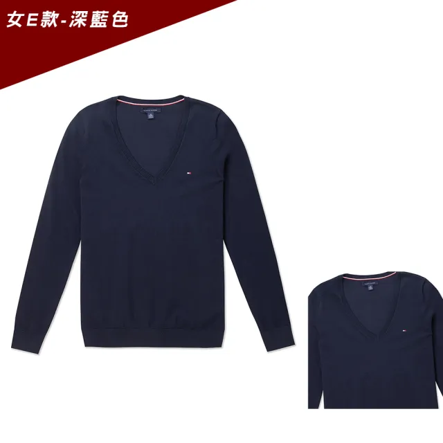 【TOMMY HILFIGER】TOMMY 經典V領刺繡Logo毛衣 上衣-女-多色選(平輸品)