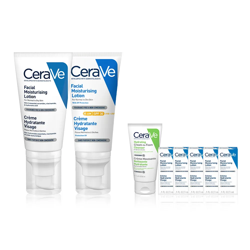 【CeraVe 適樂膚】日夜全效保養組★全效超級修護乳 52ml+溫和清爽保濕防曬乳 SPF30 52ml_A(臉部保濕修復)