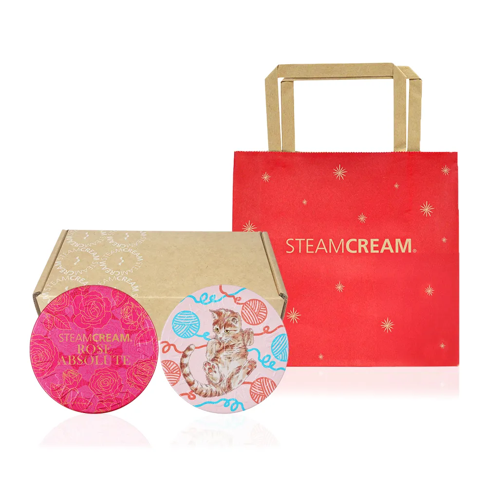 【STEAMCREAM 蒸汽乳霜】玫瑰萌貓彈潤組 75gx2入(官方直營/高效保濕/純素保養)