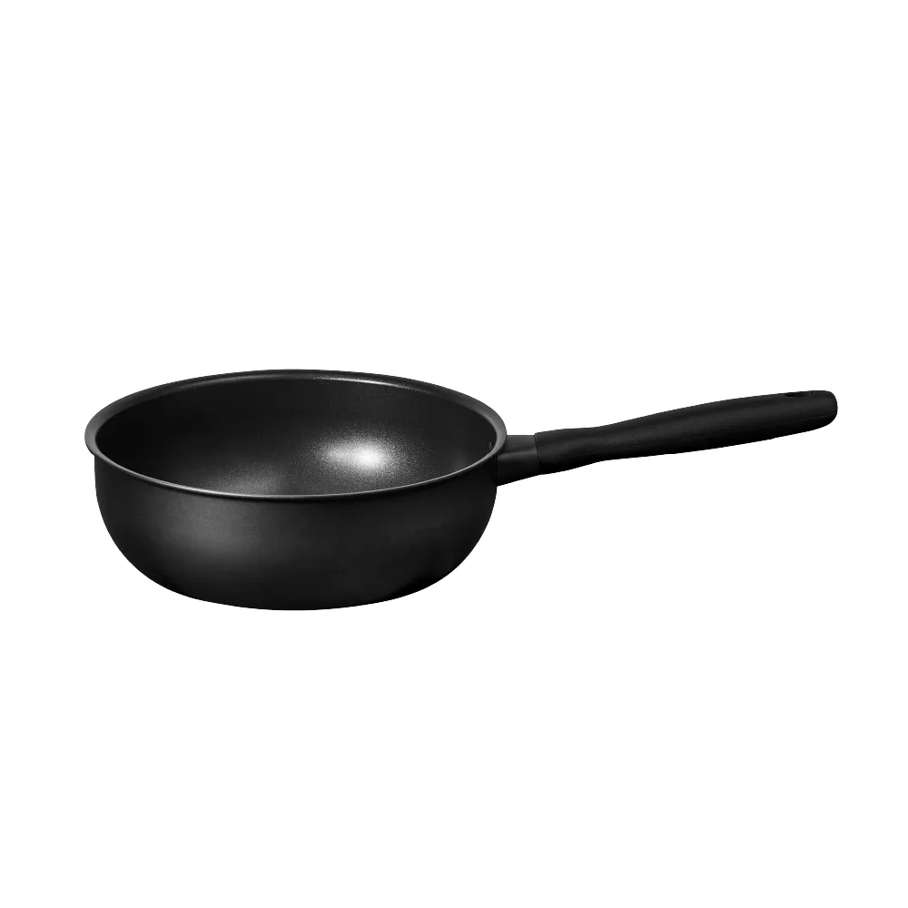 【MEYER 美亞】全黑陽極陶瓷 小炒鍋20cm 不沾鍋 鎧甲系列(IH/電磁爐適用)