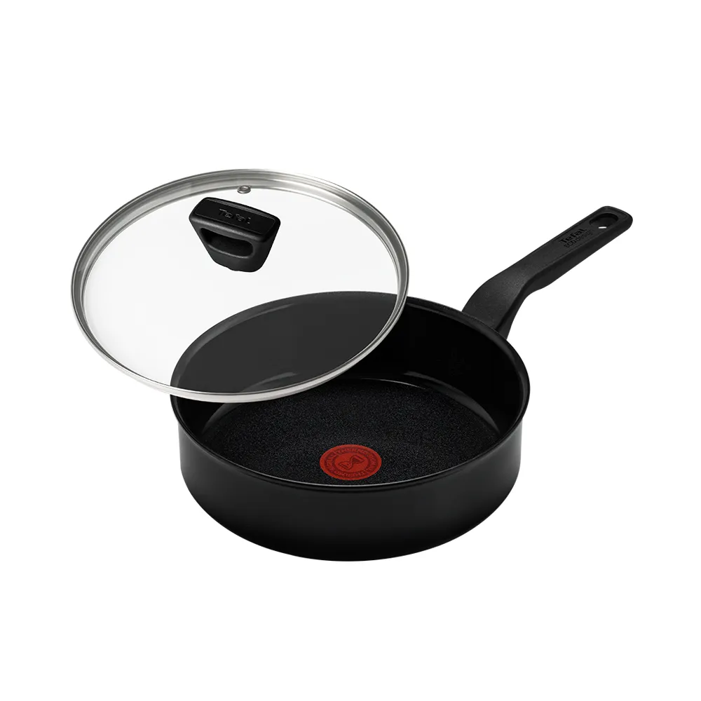 【Tefal 特福】法國製綠生活陶瓷不沾鍋系列24CM深煎鍋/深平底鍋_加蓋-曜石黑(IH爐可用鍋)