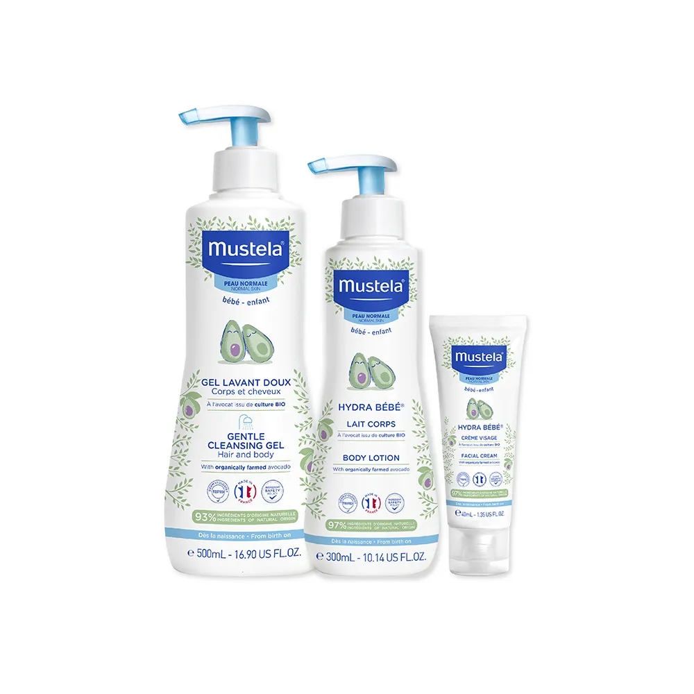 【Mustela 慕之恬廊】慕之幼 初生寶寶全護組(多慕雙潔乳500m＋爽身潤膚乳300ml＋潤面乳霜40m)
