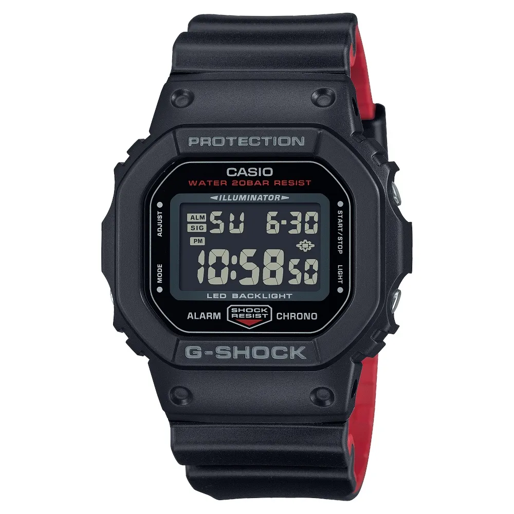 【CASIO 卡西歐】G-SHOCK黑紅配色電子錶(DW-5600UHR-1)