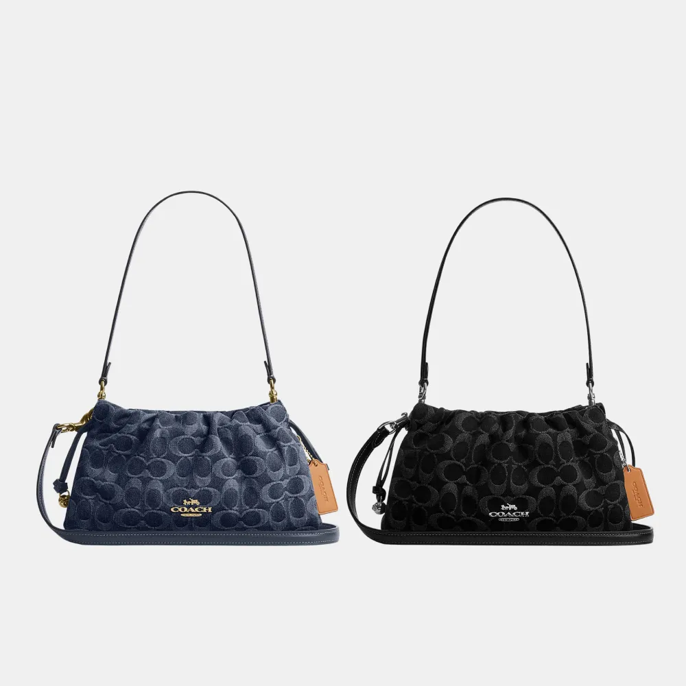 【COACH】蔻馳官方直營 FAYE 經典SIGNATURE丹寧布單肩手袋 單肩包 拉繩包 斜背包-2色任選(CDE45/CDB93)