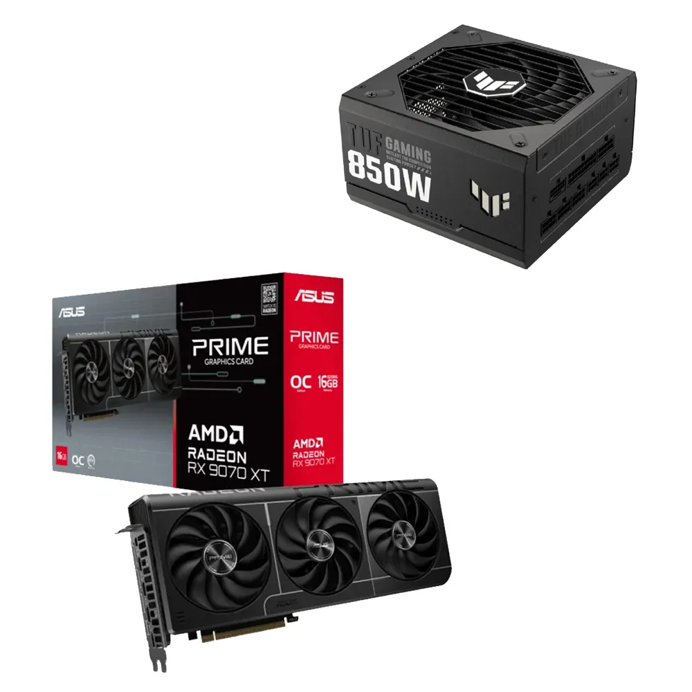 【華碩】顯卡+電源組合★Prime  RX 9070 XT OC 16GB  顯示卡+華碩TUF GAMING 850W 金牌電源供應器