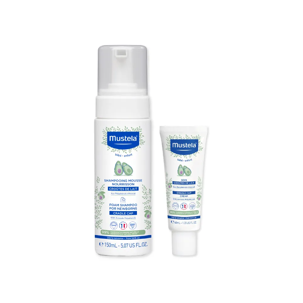 【Mustela 慕之恬廊】慕之幼 頭皮照護組(寶寶頭皮調理霜40ml＋潔髮慕絲150ml 胎垢雙寶 清潔胎垢乳痂杏賽)