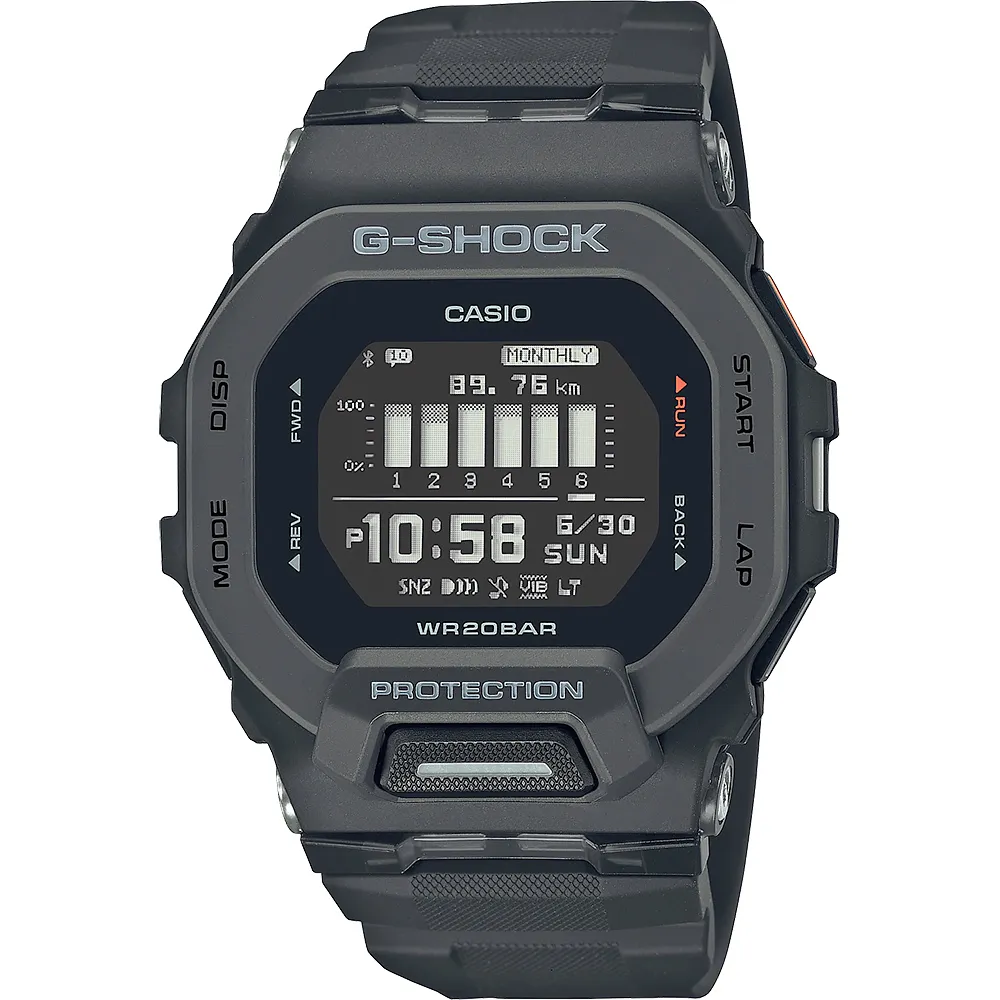 【CASIO 卡西歐】G-SHOCK 纖薄運動系藍芽計時手錶-沉著黑 送禮 禮物 推薦(GBD-200-1)