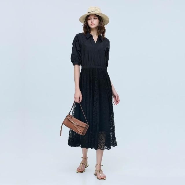 【ILEY 伊蕾】拼接蕾絲襯衫長洋裝(黑；M-XL；1262667136)