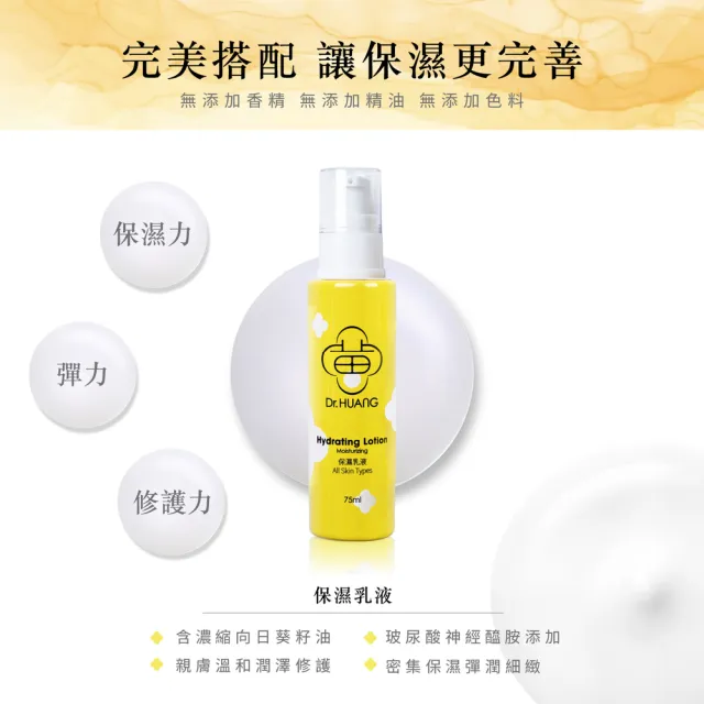 【Dr.Huang 黃禎憲】全天候補水養膚組-保濕精華液30ML*2瓶+保濕乳液75ML*1瓶+保濕面膜/片*10片入