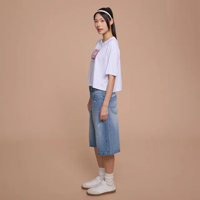 【Lee】女裝 牛仔短褲 / 寬鬆慵懶風 刷破 膝下短褲 JORTS 中藍洗水 / LB622018815