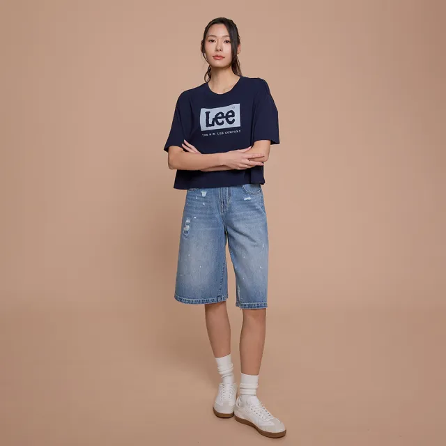 【Lee】女裝 牛仔短褲 / 寬鬆慵懶風 刷破 膝下短褲 JORTS 中藍洗水 / LB622018815