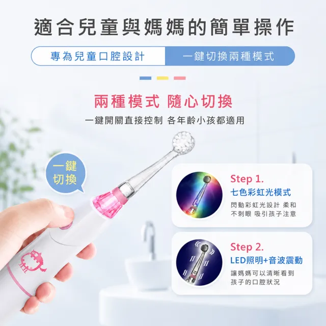 【SAMPO 聲寶】兒童彩光音波電動牙刷/兒童牙刷(TB-Z1806CL 共附6只刷頭)