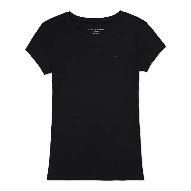 【TOMMY HILFIGER】TOMMY 刺繡Logo素面短袖T恤 上衣-女-黑色(平輸品/素T/短T)