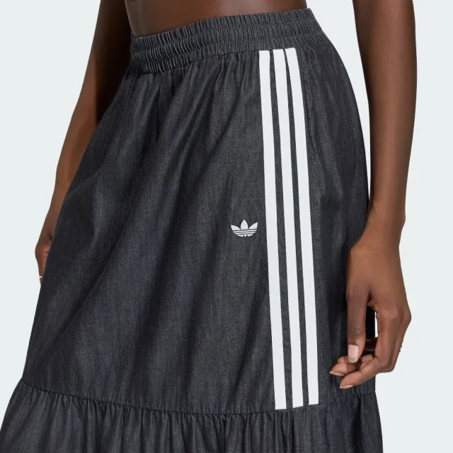 【adidas 愛迪達】單寧長裙(KY8114 女款ORIGINALS休閒牛仔蛋糕長裙 黑色)
