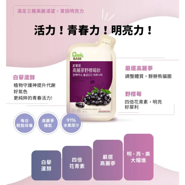 【正官庄】高麗蔘野櫻莓飲-50mlx30包/盒(明亮/美妍/維生素/花青素)