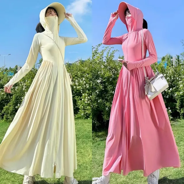 【米蘭精品】現貨+預購 防曬外套長版防曬衣連身裙(夏季薄款涼感防曬長裙女外套2款m2a2)